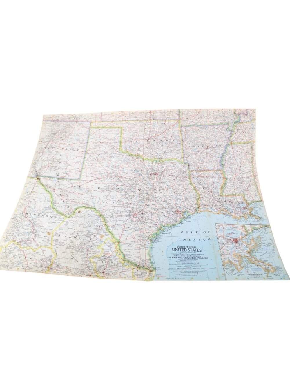 1961 National Geographic Map South Central US Vintage 94806